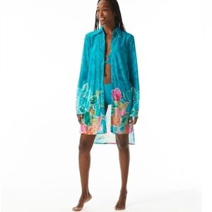 NWT Carmen Marc Valvo Convertible Front Tie Midi Shirt Cover Up